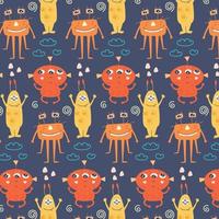 Seamless pattern with cute monsters vector