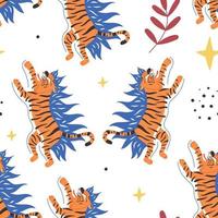 Seamless water fire tiger pattern vector