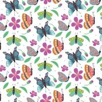 Seamless pattern of bright butterflies and leaf flowers vector