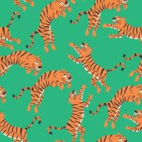 Seamless pattern attacking tiger on green background vector