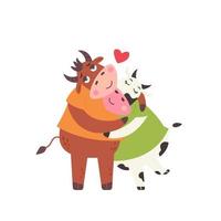 Bull and cow hugging vector