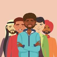 Men of different nationalities stand together vector