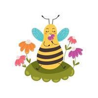 Bee sitting on a flower lawn vector