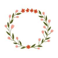 Plant frame with leaves and pink tulips vector