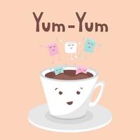 Nice white coffee mug with marshmallows vector