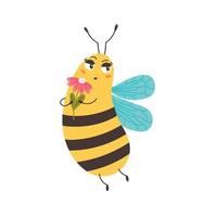 Bee sniffs flowers vector