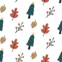 Seamless pattern Christmas tree leaves cone rowan vector