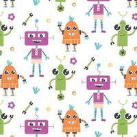 Seamless pattern with robots and tools vector