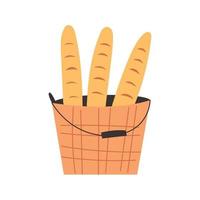 Basket with baguette vector