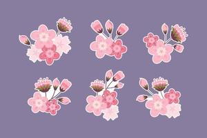 Spring Cherry Blossom Stickers Collection Set vector