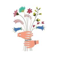 colorido ramo de flores silvestres en las manos. cosecha de hierbas. medicina alternativa alternativa. presentación de un regalo floral vector