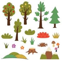 Set countryside trees shrubs plants vector