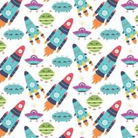 Seamless pattern with rockets and alien ships