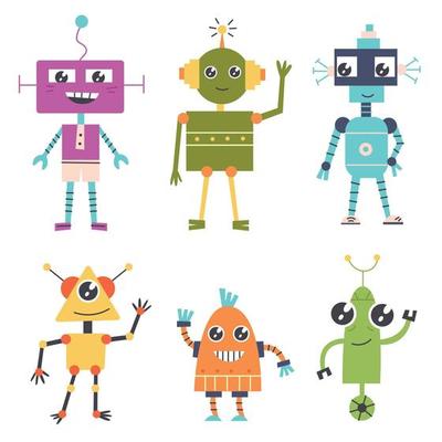 Set with cute alien robots