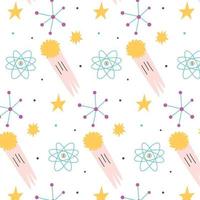 Seamless pattern with shooting stars and scientific symbols vector