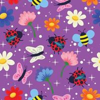 Cute Bugs with Flowers vector