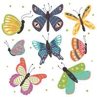 Set of exotic tropical multicolored butterflies vector