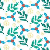 Christmas New Year pattern of coniferous branches of snowflakes holly holly. Festive background vector