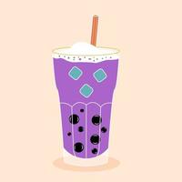 Bubble tea with tapioca with ice. Milk smoothie. Cocktail with a straw vector