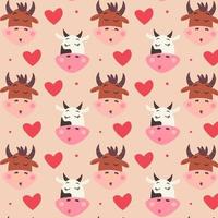 Cow and bull head pattern with kiss and hearts