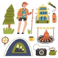 Set Hiking camping vector