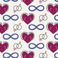 Seamless pattern character heart with wings sign of infinity gender vector