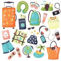 Set of travel items for recreation vector