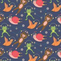 Seamless pattern with animals astronauts snail frog monkey vector