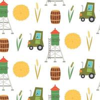 Seamless pattern water tower haystack tractor wheat vector