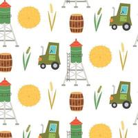 Seamless pattern water tower haystack tractor wheat vector