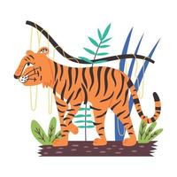 Chinese tiger stalks in the jungle vector