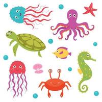 Set of bright sea creatures vector