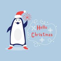 Christmas Penguin with Fireworks vector