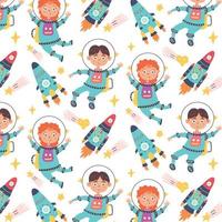 Seamless pattern with rockets and astronauts vector