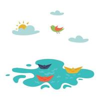Paper boats in the water vector