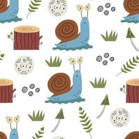 Seamless children pattern snail forest vector