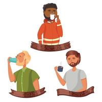 Hipster guys drink from coffee mugs vector