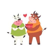 A bull gives a gift to a cow vector