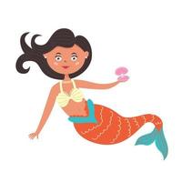 Cute mermaid holding a shell with a pearl in her hands vector