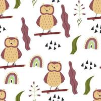 Seamless rainbow owl child pattern vector