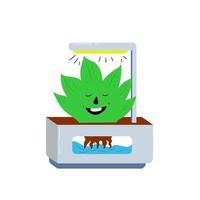 Modern hydroponics for growing a plant bush. Home mini green garden with greenery. Green corner in the apartment. Aero Garden. Landscape invention. Automatic watering of indoor. Cartoon vector