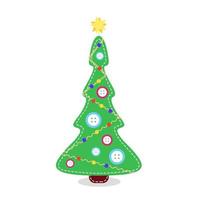 Christmas tree made of fabric with buttons. Stitched christmas tree. Alternative traditional christmas tree vector