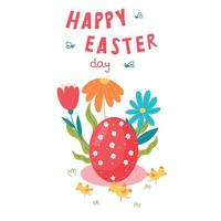 Happy Easter greetings with an Easter egg and a flower arrangement vector