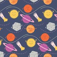 Seamless pattern with solar system planets and falling meteorite vector