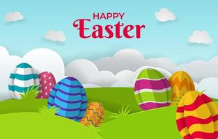 Happy Easter Background with Paper Cut Style