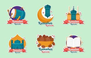 Flat Ramadan Kareem Sticker Set vector