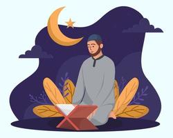 Ramadan Fasting Month with Man Reading Al Quran vector