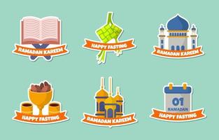 Ramadan Fasting Month Sticker Set vector