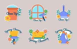 Spring Cleaning Sticker Set Pack vector