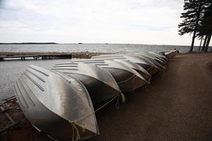 beached fishing boats at Herb Lake Landing photo